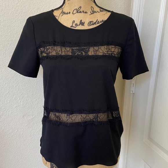 French Connection Black top with lace insets. Size XS - Picture 1 of 4